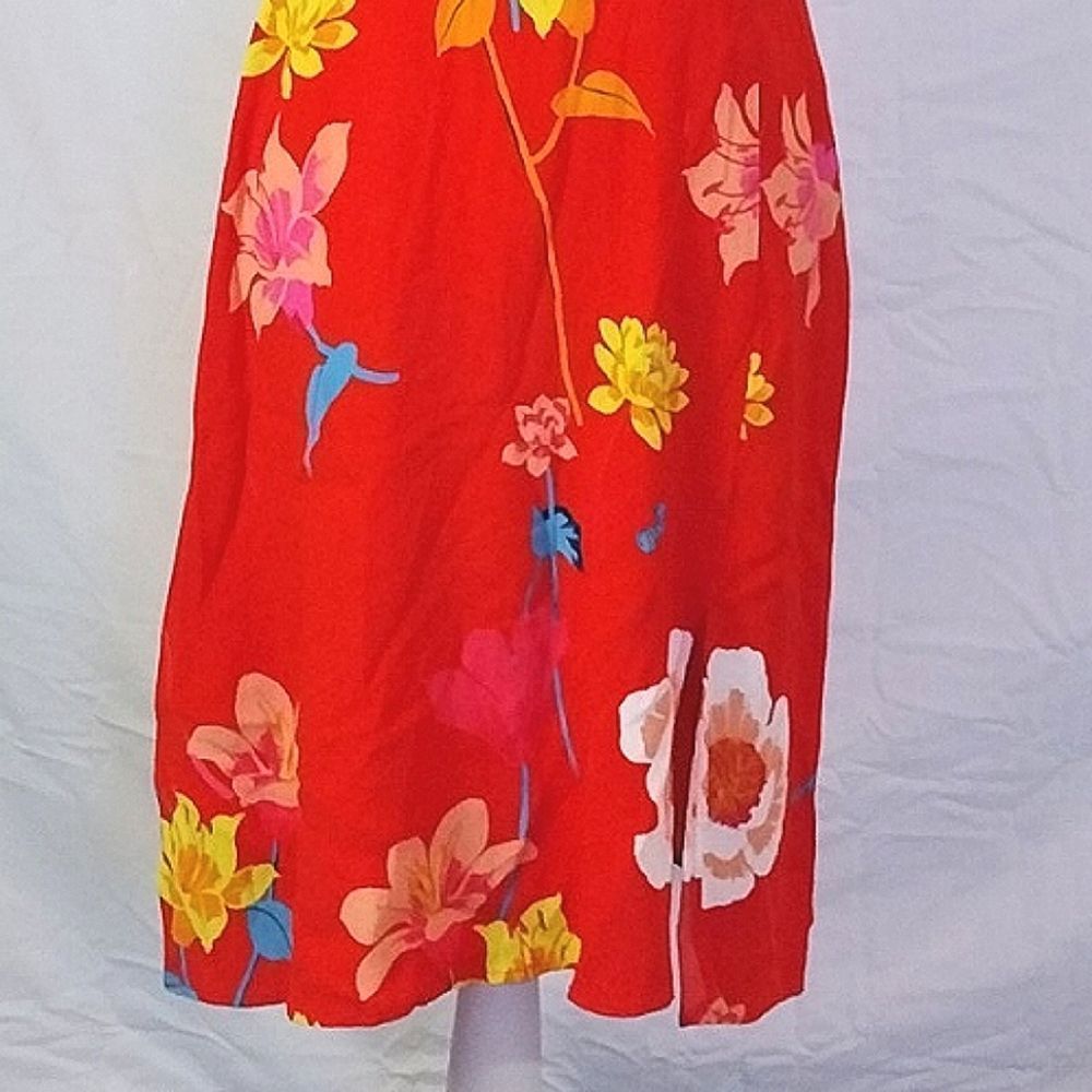 LOFT Orange Red Lily Floral Cap Sleeve Side Slit Midi Dress SMALL - Picture 6 of 16